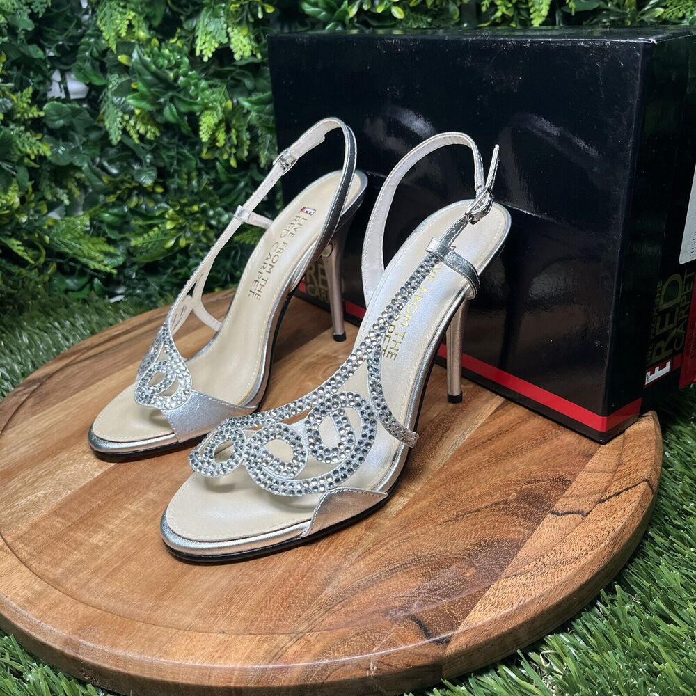E! Live‎ From The Red Carpet Heels Women’s 8.5 Silver Dress Bridal Sandals 1662 - Picture 12 of 16